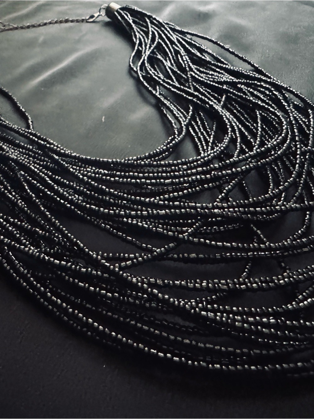 Black Multi-Strand Beaded Statement Necklace